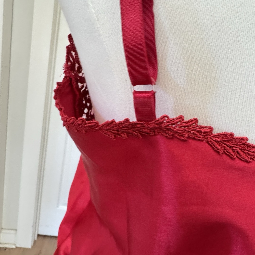 Vtg Cabernet Set Red Wide Lace Liquid Satin Slip Skirt Camisole Top Sz S Sexy - Picture 6 of 13